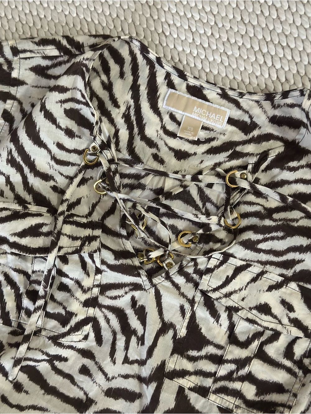Trendy MICHAEL Michael Kors Black and White Zebra-Print Lace-Up Shirt